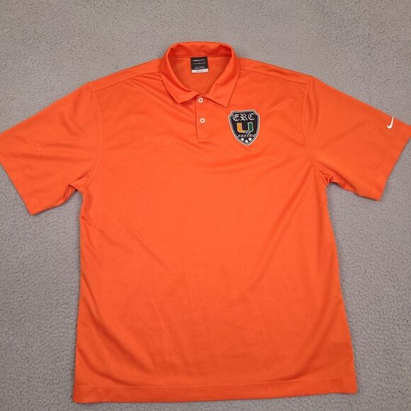 Nike Polo Shirt‎ Large Orange Golf Miami Hurricanes Patch Dri Fit Soccer CRC - Picture 1 of 14